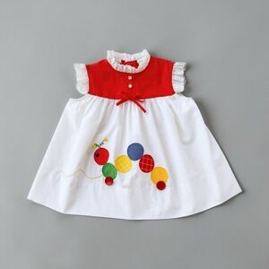 Fayette Vintage 80s Retro Caterpillar Toy Dress Red White Baby Girls 12 mos